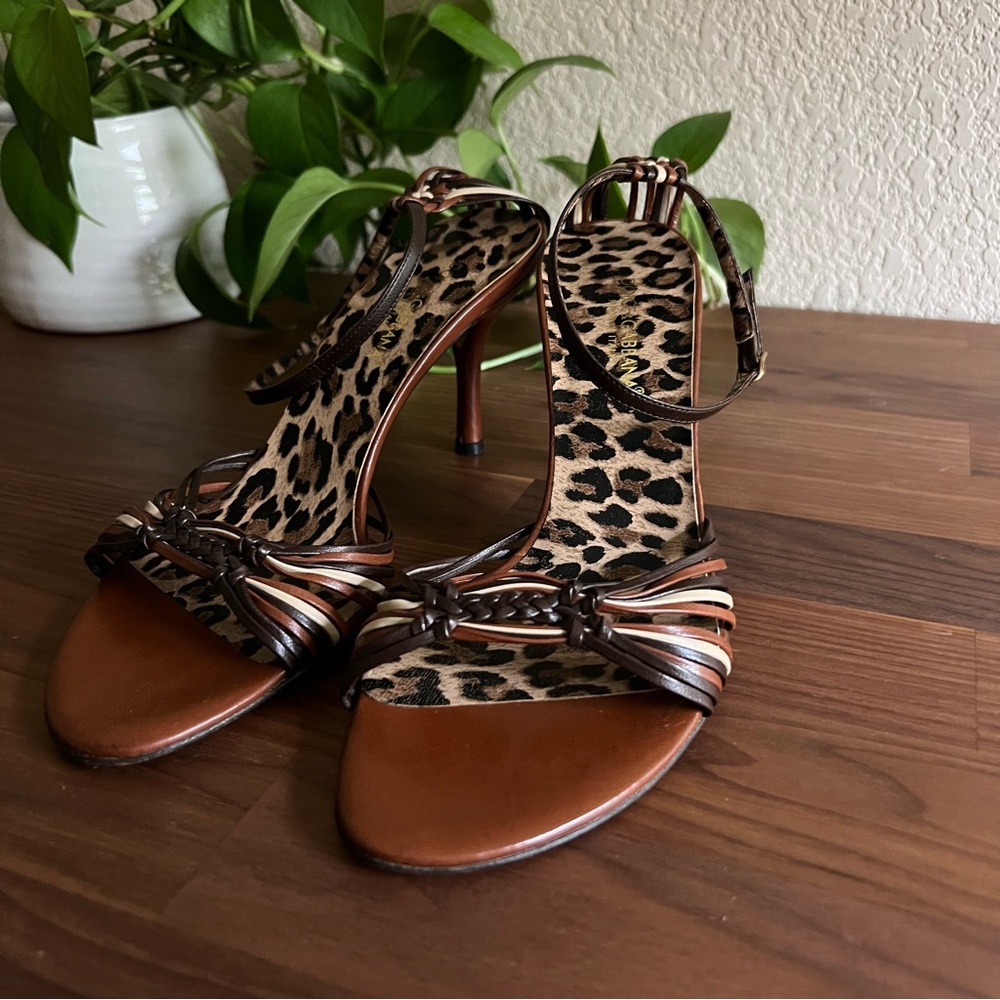 Dolce & Gabbana Italian Leather Strappy Ankle Wrap Sandals Brown Leopard - Picture 10 of 11